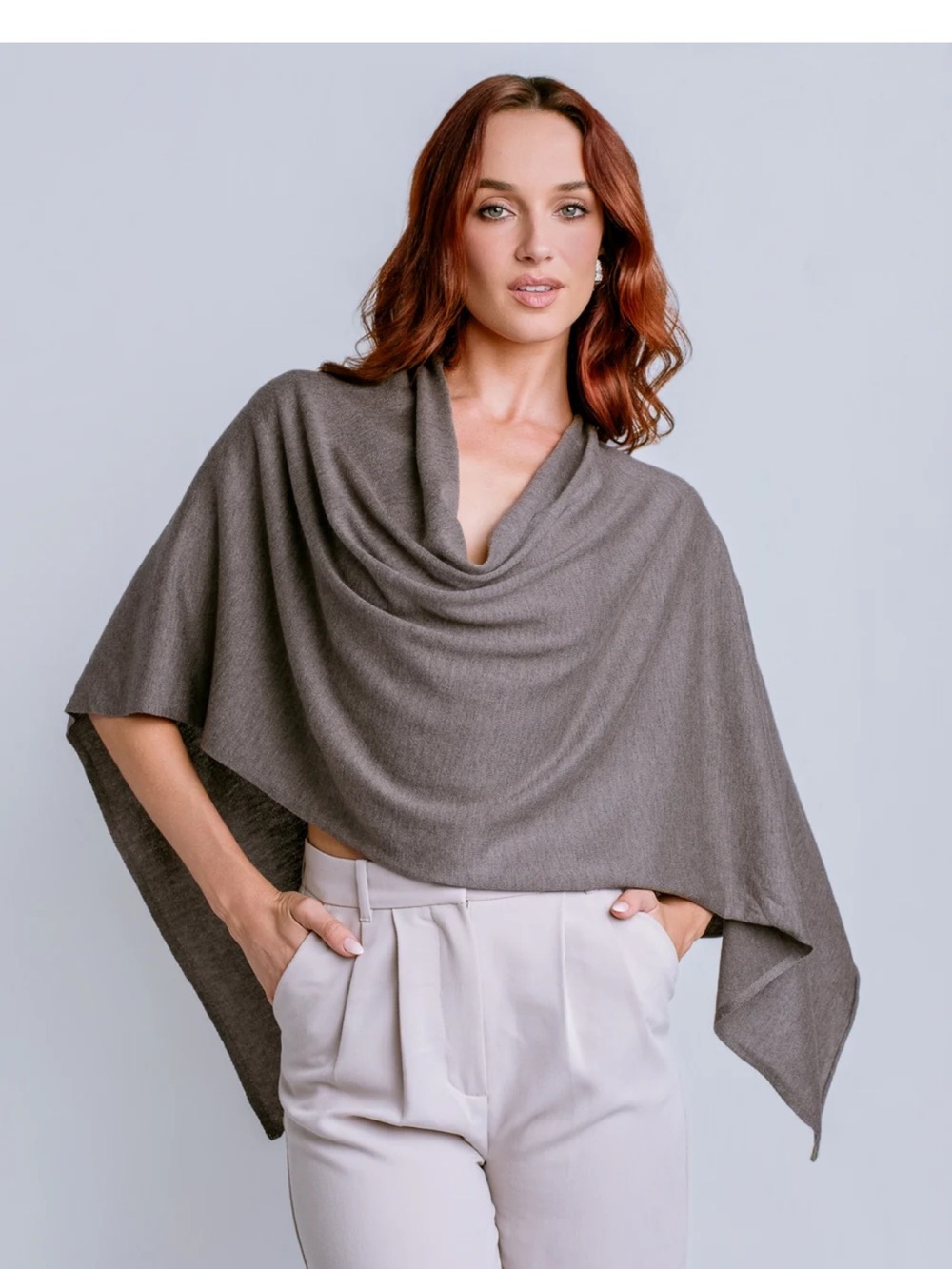 Kerisma Taupe Draped Cowl-Neck Poncho Sweater